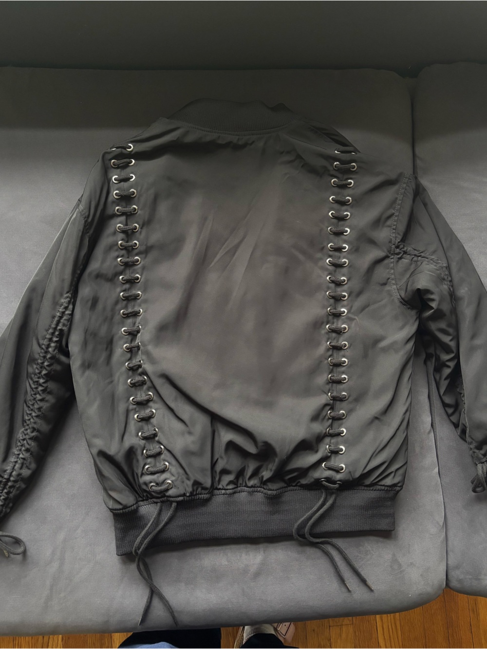 Bershka Menswear Black Bomber Jacket with Lace-Up Detail